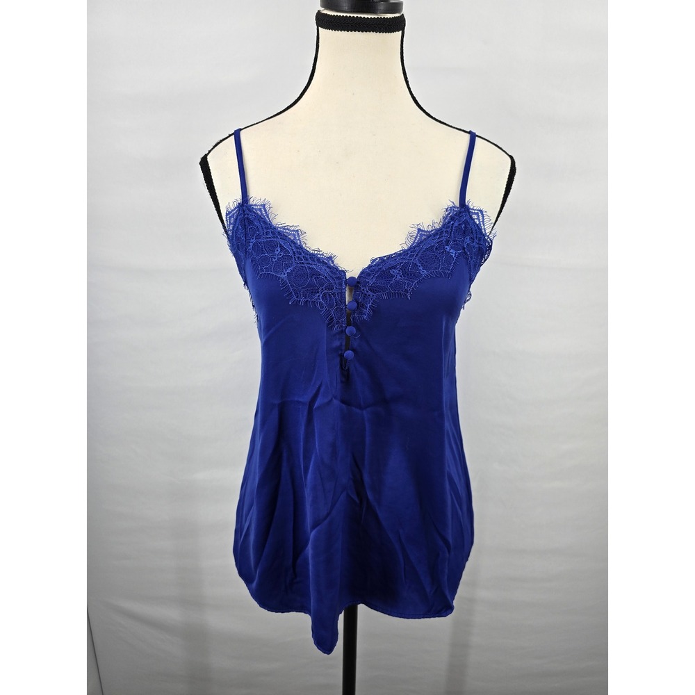 Shinestar Royal Blue Satin Lace Trim Camisole Tank Top Small ST3829B